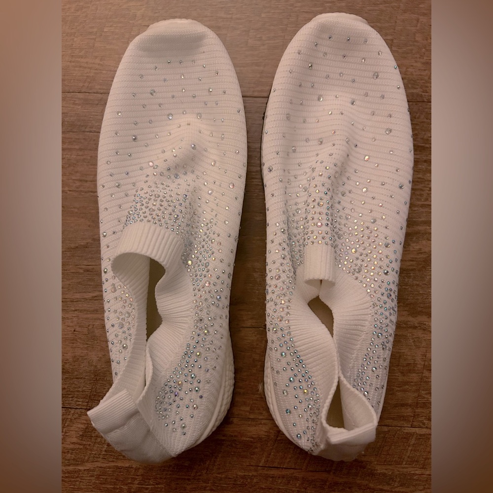 New Rhinestone Studded Thick Grip Soft Shoe Support Sock Slip On White 10.5 L XL